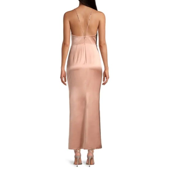 NWT Significant Other Aria Gathered Satin Maxi Dress in Nougat Size 8 Slit Hem - Picture 3 of 12